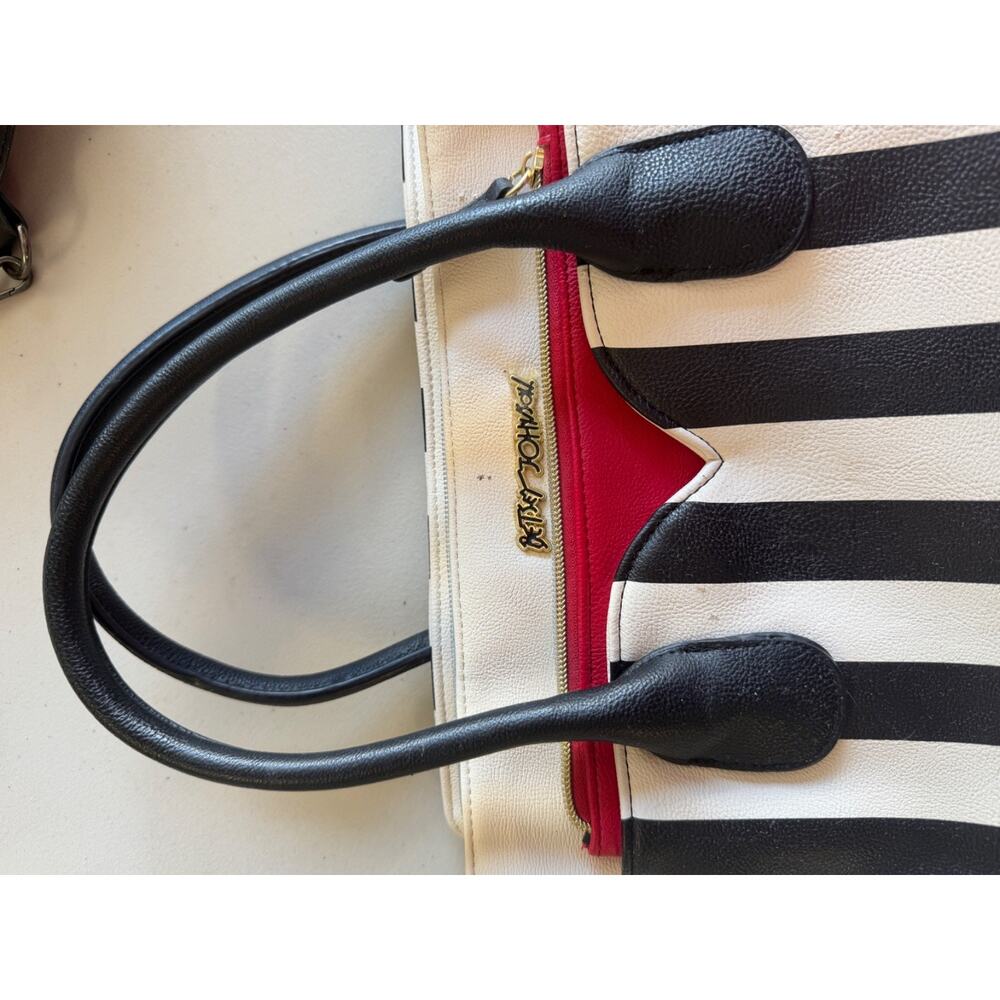 Black & White Stripped, Floral Patches, Betsey Johnson Tote Bag, Handbag & Purse - Picture 3 of 12